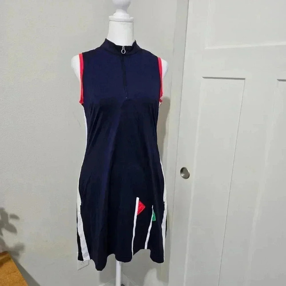 Kinona Flagstick Sleeveless Golf Dress with Pockets - Sz Small - Navy Blue - Picture 2 of 9